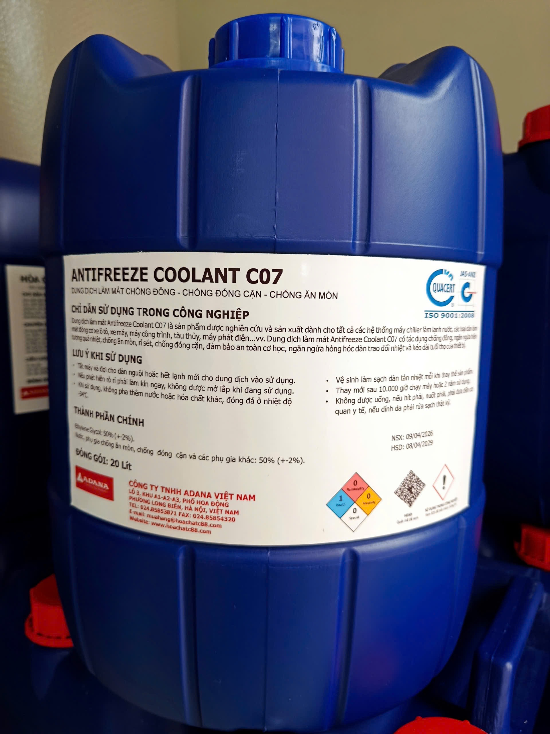 Nước làm mát C07 cho máy lạnh điều hoà chiller đến âm 34 độ